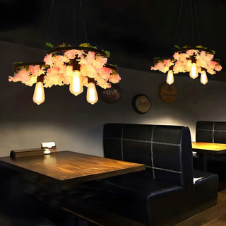 ZOWALA - Black Wagon Wheel Metal Flower Edison Bulb Chandelier Image - 3