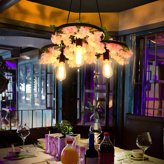 ZOWALA - Black Wagon Wheel Metal Flower Edison Bulb Chandelier Image - 4