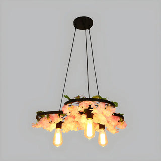 ZOWALA - Black Wagon Wheel Metal Flower Edison Bulb Chandelier Image - 6