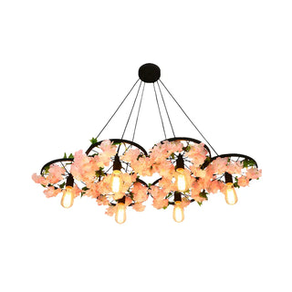 ZOWALA - Black Wagon Wheel Metal Flower Edison Bulb Chandelier Image - 7