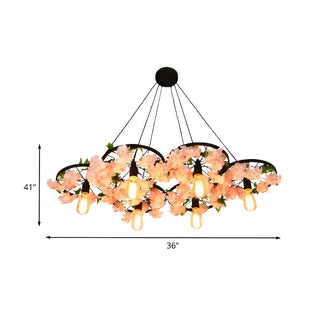 ZOWALA - Black Wagon Wheel Metal Flower Edison Bulb Chandelier Image - 9