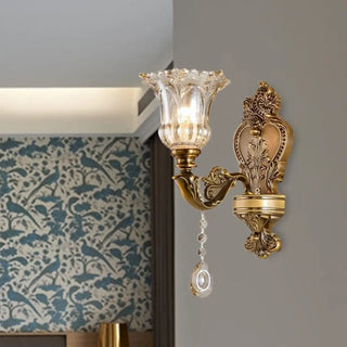 Antique Clear Glass Brass Geometric Wall Sconce Zawala Image - 1