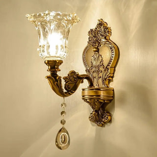 Antique Clear Glass Brass Geometric Wall Sconce Zawala Image - 4