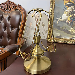 Artistic Brass Triangle Shape Glass Modern Table Lamp Zawala Image - 7