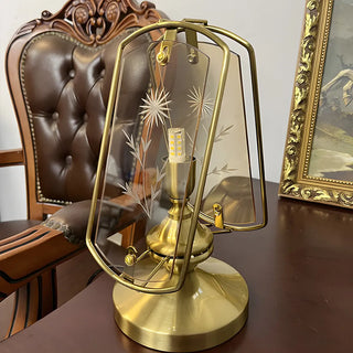 Artistic Brass Triangle Shape Glass Modern Table Lamp Zawala Image - 8