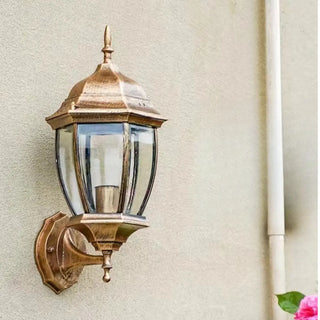 Antique Geometric Bronze Clear Glass Outdoor Wall Light Zawala Image - 1