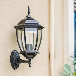 Antique Geometric Bronze Clear Glass Outdoor Wall Light Zawala Image - 2