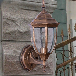 Antique Geometric Bronze Clear Glass Outdoor Wall Light Zawala Image - 3