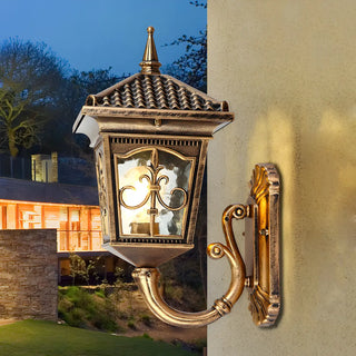 ZOWALA - Antique Carved Glass Lantern Bronze Outdoor Wall Light Image - 1