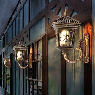 ZOWALA - Antique Carved Glass Lantern Bronze Outdoor Wall Light Image - 2