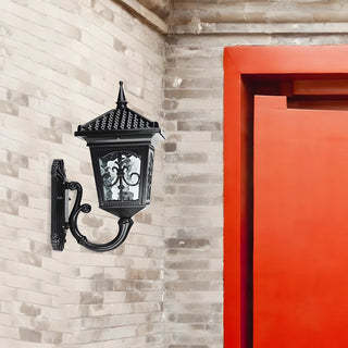 ZOWALA - Antique Carved Glass Lantern Bronze Outdoor Wall Light Image - 4