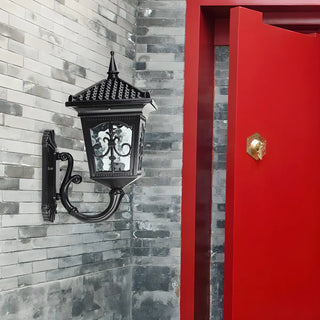 ZOWALA - Antique Carved Glass Lantern Bronze Outdoor Wall Light Image - 6
