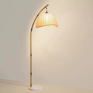 Rustic Fabric Cone and Marble Base Arched Floor Lamp Zawala Image - 4