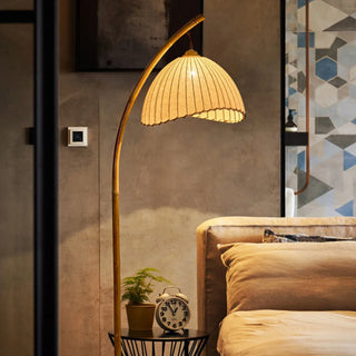 Rustic Fabric Cone and Marble Base Arched Floor Lamp Zawala Image - 3
