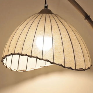 Rustic Fabric Cone and Marble Base Arched Floor Lamp Zawala Image - 6