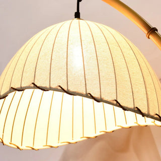 Rustic Fabric Cone and Marble Base Arched Floor Lamp Zawala Image - 7