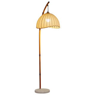 Rustic Fabric Cone and Marble Base Arched Floor Lamp Zawala Image - 10