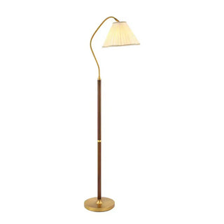 ZOWALA - Modern Trendy Pleated Brown Wood Arched Floor Lamp Image - 10