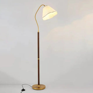 ZOWALA - Modern Trendy Pleated Brown Wood Arched Floor Lamp Image - 11