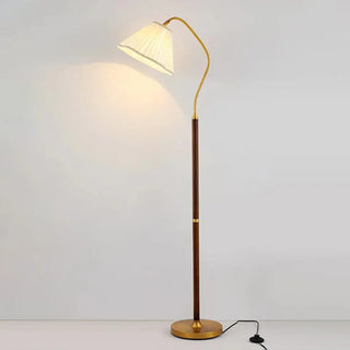ZOWALA - Modern Trendy Pleated Brown Wood Arched Floor Lamp Image - 12