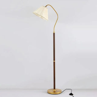 ZOWALA - Modern Trendy Pleated Brown Wood Arched Floor Lamp Image - 13