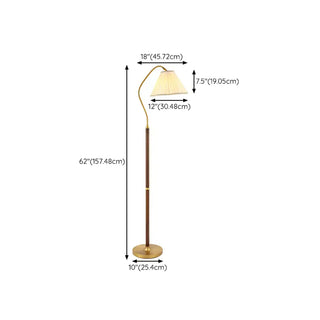 ZOWALA - Modern Trendy Pleated Brown Wood Arched Floor Lamp #size