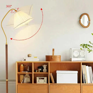 ZOWALA - Modern Trendy Pleated Brown Wood Arched Floor Lamp Image - 3