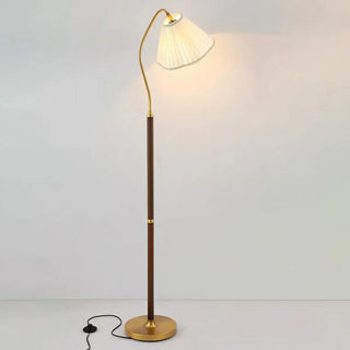 ZOWALA - Modern Trendy Pleated Brown Wood Arched Floor Lamp Image - 4