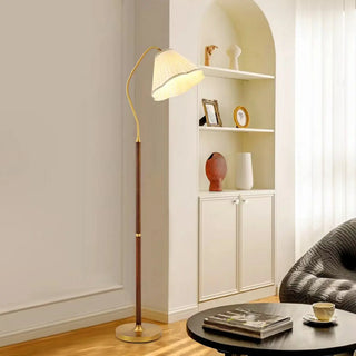 ZOWALA - Modern Trendy Pleated Brown Wood Arched Floor Lamp Image - 8