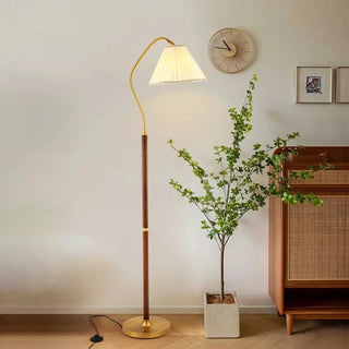 ZOWALA - Modern Trendy Pleated Brown Wood Arched Floor Lamp Image - 9