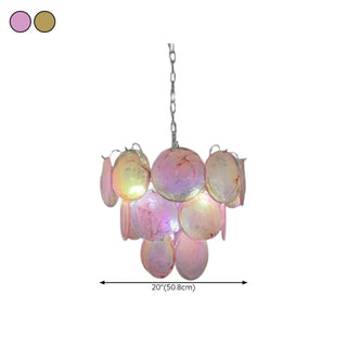 ZOWALA - Multi-Tier Art Deco Green Glass Disc Chandelier #size