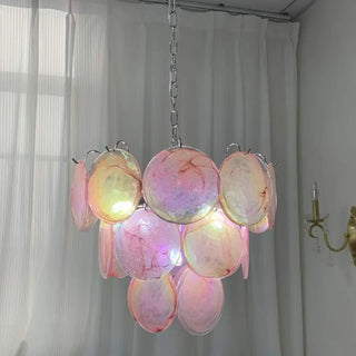ZOWALA - Multi-Tier Art Deco Green Glass Disc Chandelier Image - 3