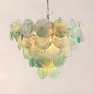 ZOWALA - Multi-Tier Art Deco Green Glass Disc Chandelier Image - 5