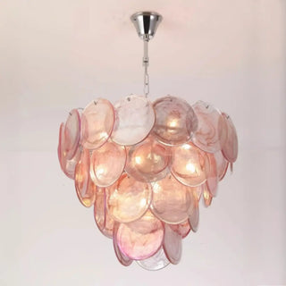 ZOWALA - Multi-Tier Art Deco Green Glass Disc Chandelier Image - 7