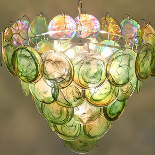 ZOWALA - Multi-Tier Art Deco Green Glass Disc Chandelier Image - 8