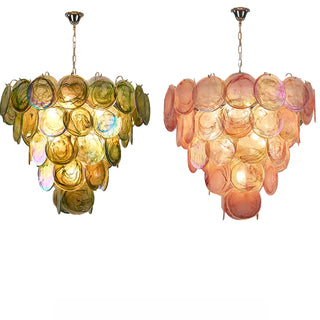 ZOWALA - Multi-Tier Art Deco Green Glass Disc Chandelier Image - 9