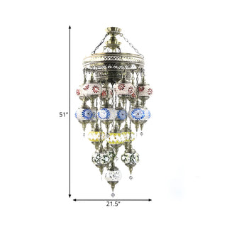 ZOWALA - Art Deco Multicolor Mosaic Glass Oval Pendant Chandelier #size