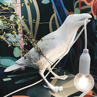 Artistic White Bird Shaped Resin Bedroom Table Lamp Zawala Image - 1