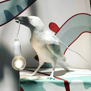 Artistic White Bird Shaped Resin Bedroom Table Lamp Zawala Image - 2
