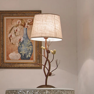 ZOWALA - Art Tree-Shaped Base Fabric Shade Bedside Table Lamp Image - 2