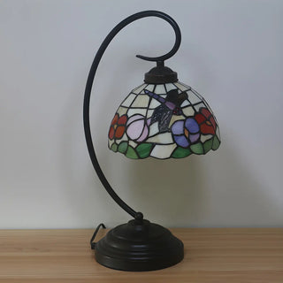 Tiffany Glass Flower Pattern Metal Curved Arm Desk Lamp Zawala Image - 2