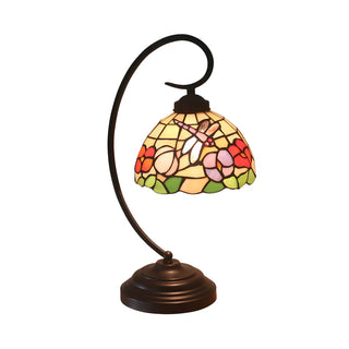 Tiffany Glass Flower Pattern Metal Curved Arm Desk Lamp Zawala Image - 3