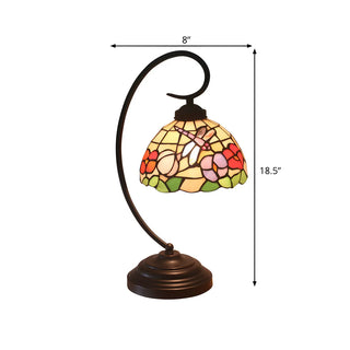 Tiffany Glass Flower Pattern Metal Curved Arm Desk Lamp Zawala #size