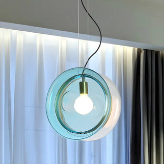 Modern Artistic Double Glass Orb Blue Layered Pendant Light Zawala Image - 1