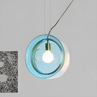 Modern Artistic Double Glass Orb Blue Layered Pendant Light Zawala Image - 2