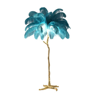 Artistic Blue Feather Gold Branch Base Floor Lamp Zawala Image - 10