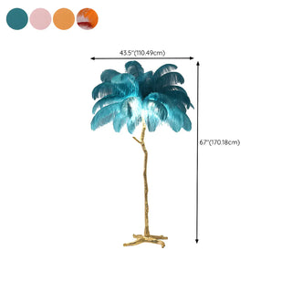 Artistic Blue Feather Gold Branch Base Floor Lamp Zawala #size