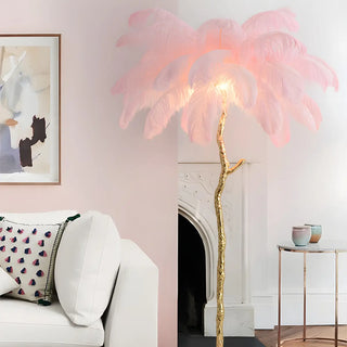 Artistic Blue Feather Gold Branch Base Floor Lamp Zawala Image - 2