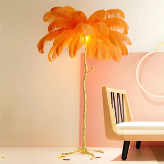 Artistic Blue Feather Gold Branch Base Floor Lamp Zawala Image - 3