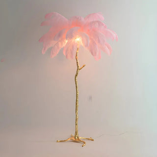 Artistic Blue Feather Gold Branch Base Floor Lamp Zawala Image - 4